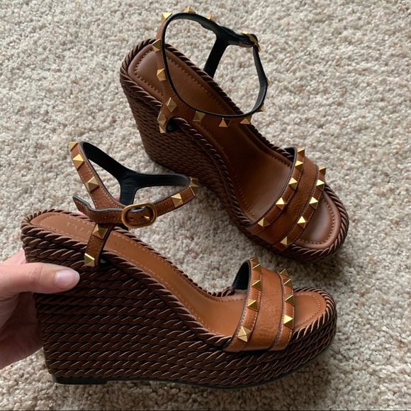 Valentino Garavani Shoes - Valentino garavani rockstud wedge sandals brown